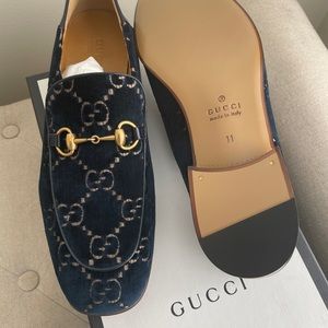 NEW Gucci Men's Jordaan GG Velvet Loafers - Blue